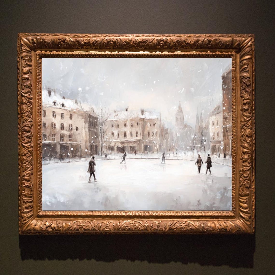 Ice Skaters On Frozen Pond Snowy Village Vintage Winter Scene Poster - Image 4
