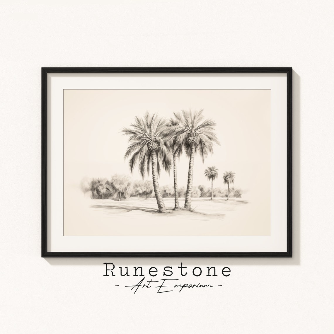 Palm Trees Pencil Sketch Minimalist Black White Tropical Wall Art