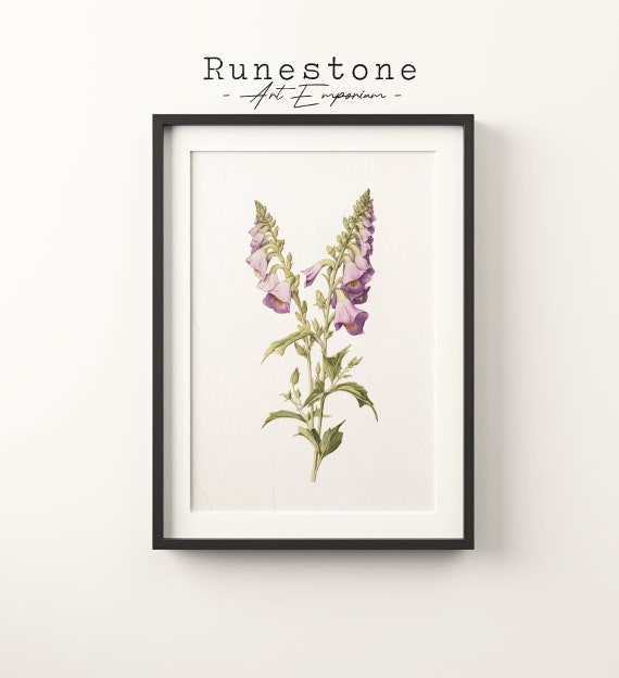 Vintage Foxglove Flowers Sketch Floral Boho Wall Art Tropical Minimalist Bohemian Hand Drawn Print