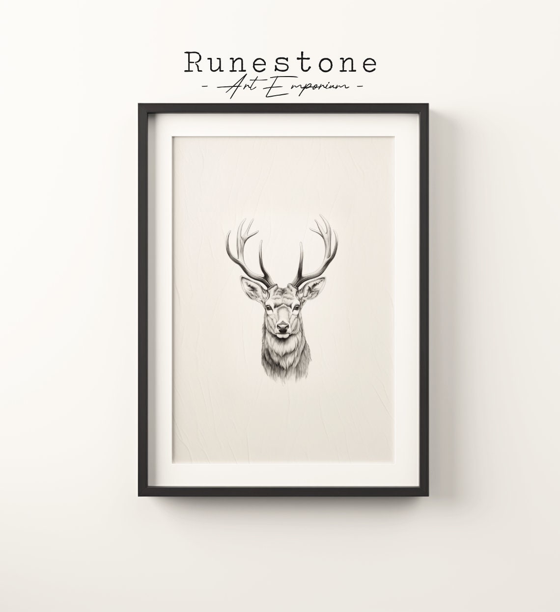 Stag Head Large Antlers Pencil Sketch Minimalist Deer Poster