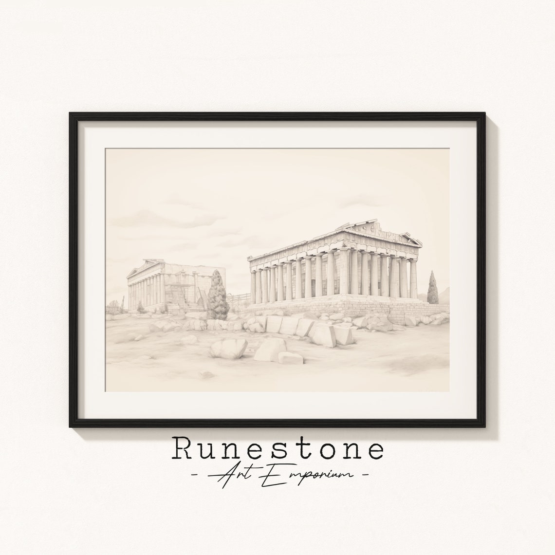 Ancient Greek Temple Sketch Classical Columns Minimal History Poster