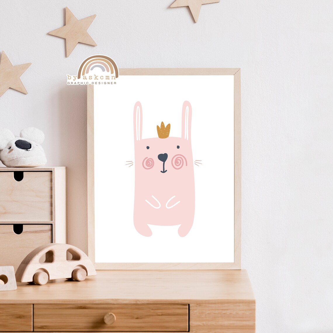 Pink Crowned Bunny With Swirl Cheeks Nursery Room Decor Poster - Image 5