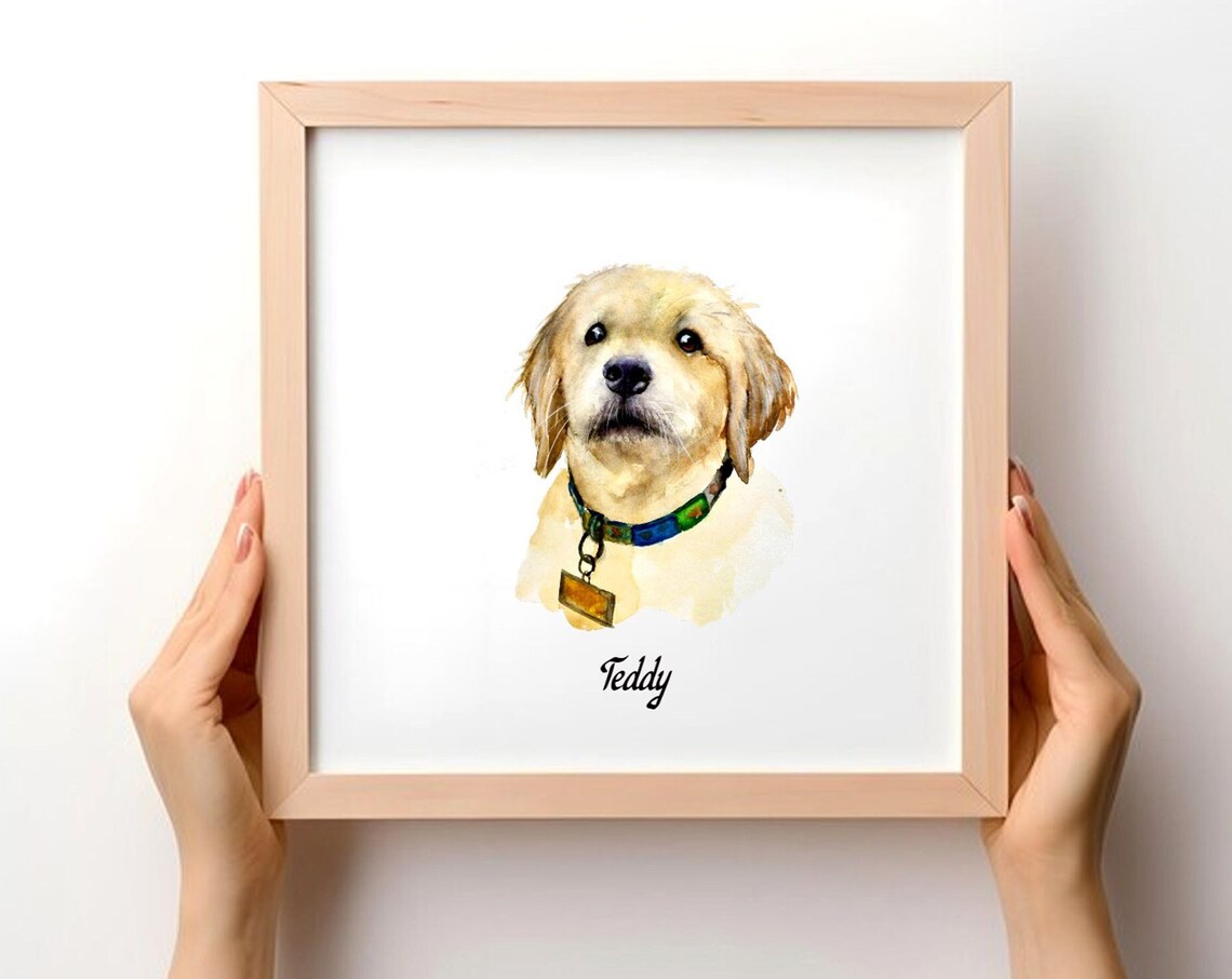 Custom Mini Pet Portrait, Watercolor Pet Memorial Gift