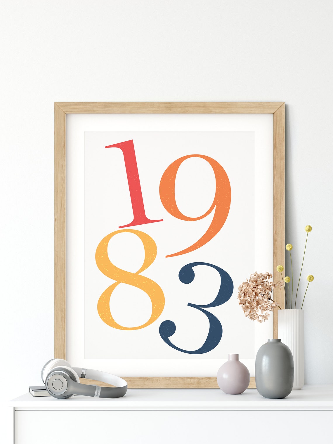 1983 Birth Year Typography Numbers Blue Grey Birthday Gift Poster - Image 2