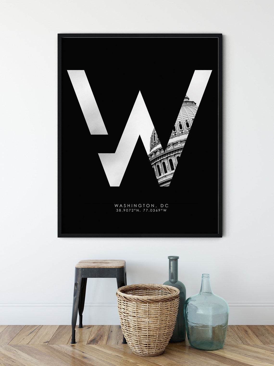 Washington DC Big W Letter US Capitol Dome Photo Coordinates Poster - Image 5