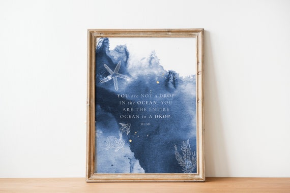 Rumi Quote Drop In The Ocean Quote Motivational Print Zen Photography Inspirational Poster Wall Art Home Decor Motivational Quote
