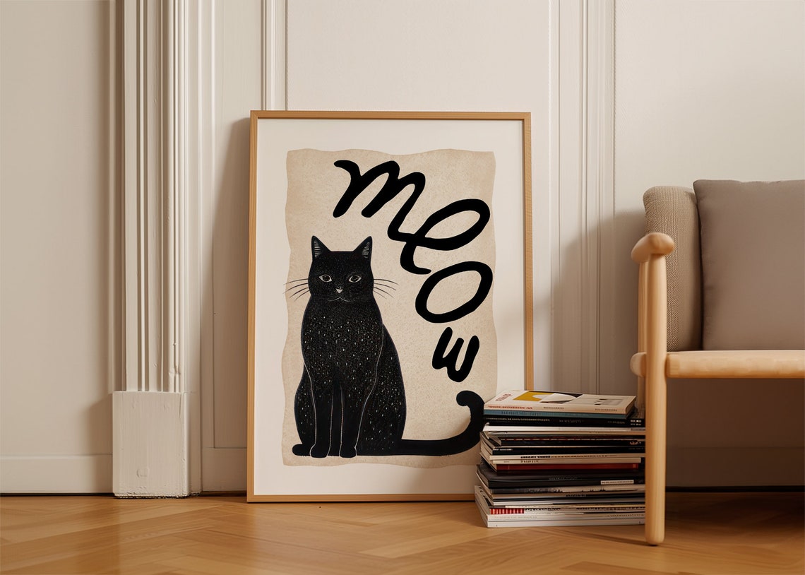 Black Cat Meow Boho Minimalist Cat Lover Wall Art Aesthetic Poster - Image 5