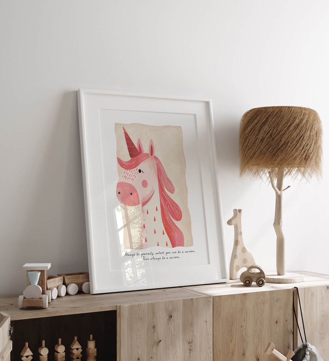 Pink Unicorn Nursery Print Always Be Yourself Quote Kids Room Wall Art Poster - Image 2