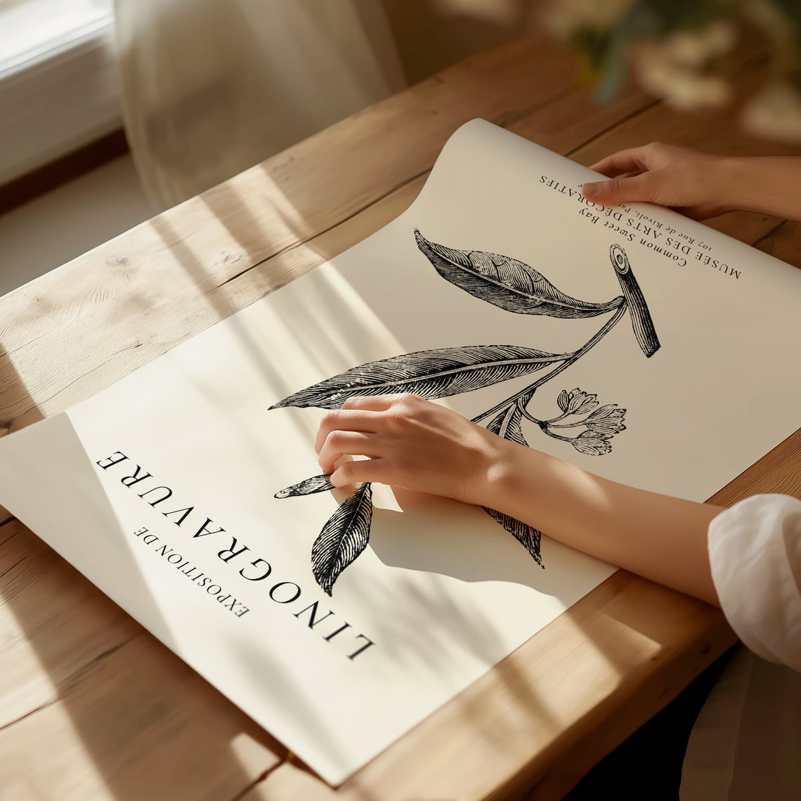 Exposition De Linogravure Botanical Leaf Engraving French Art Poster - Image 4