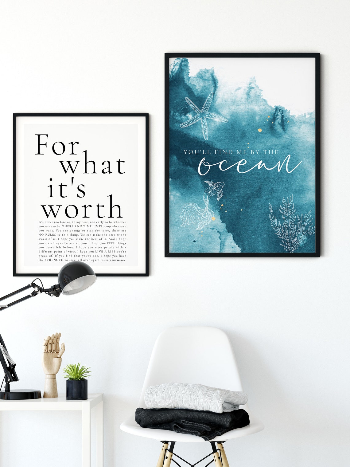 Find Me By The Ocean Teal Watercolor Coastal Quote Nautical Poster - Image 2