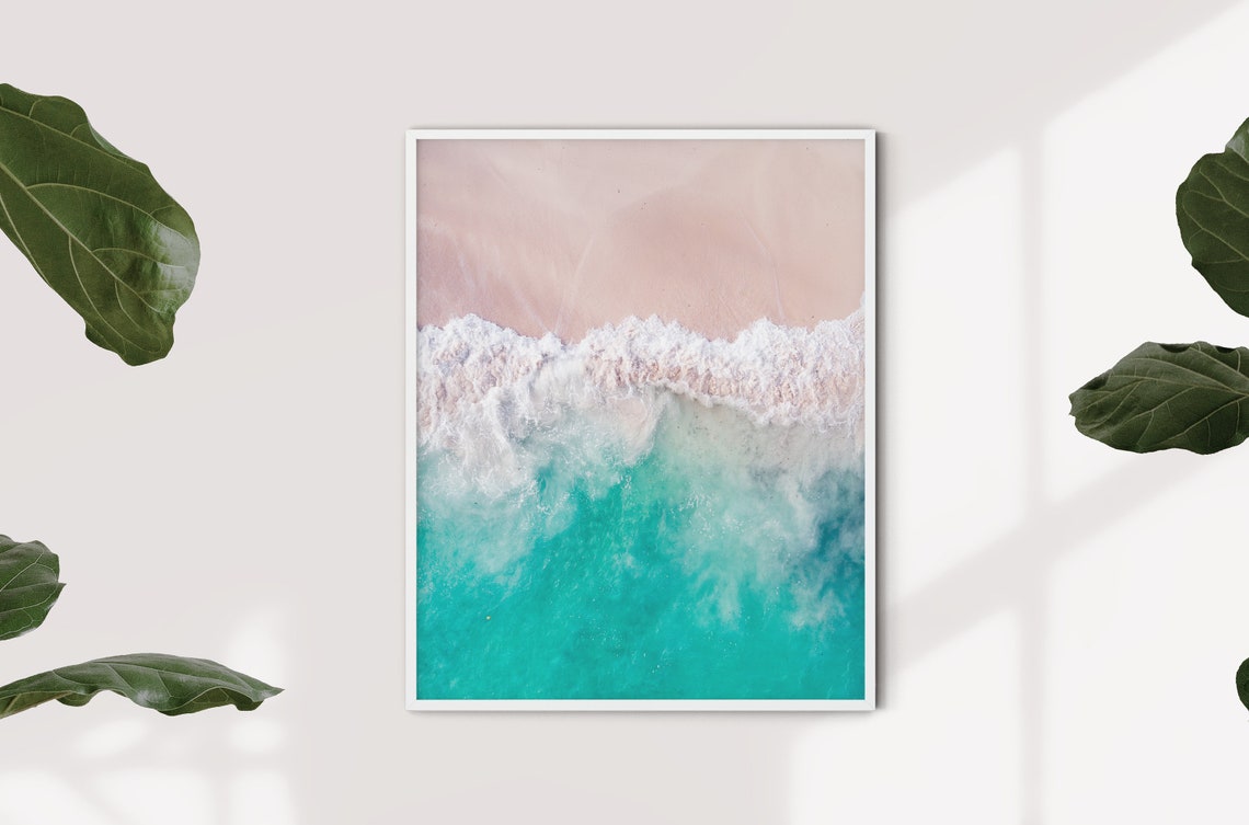 Pink Sand Beach Aerial Turquoise Waves Ocean Photography Wall Poster - Image 4