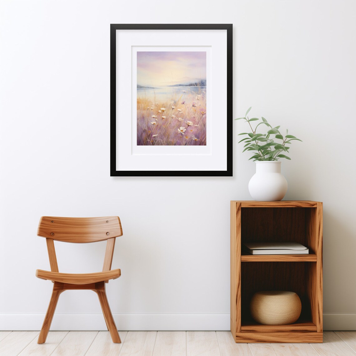 Pastel Wildflower Meadow Beside a Misty Lake Oil Painting Poster - Image 2