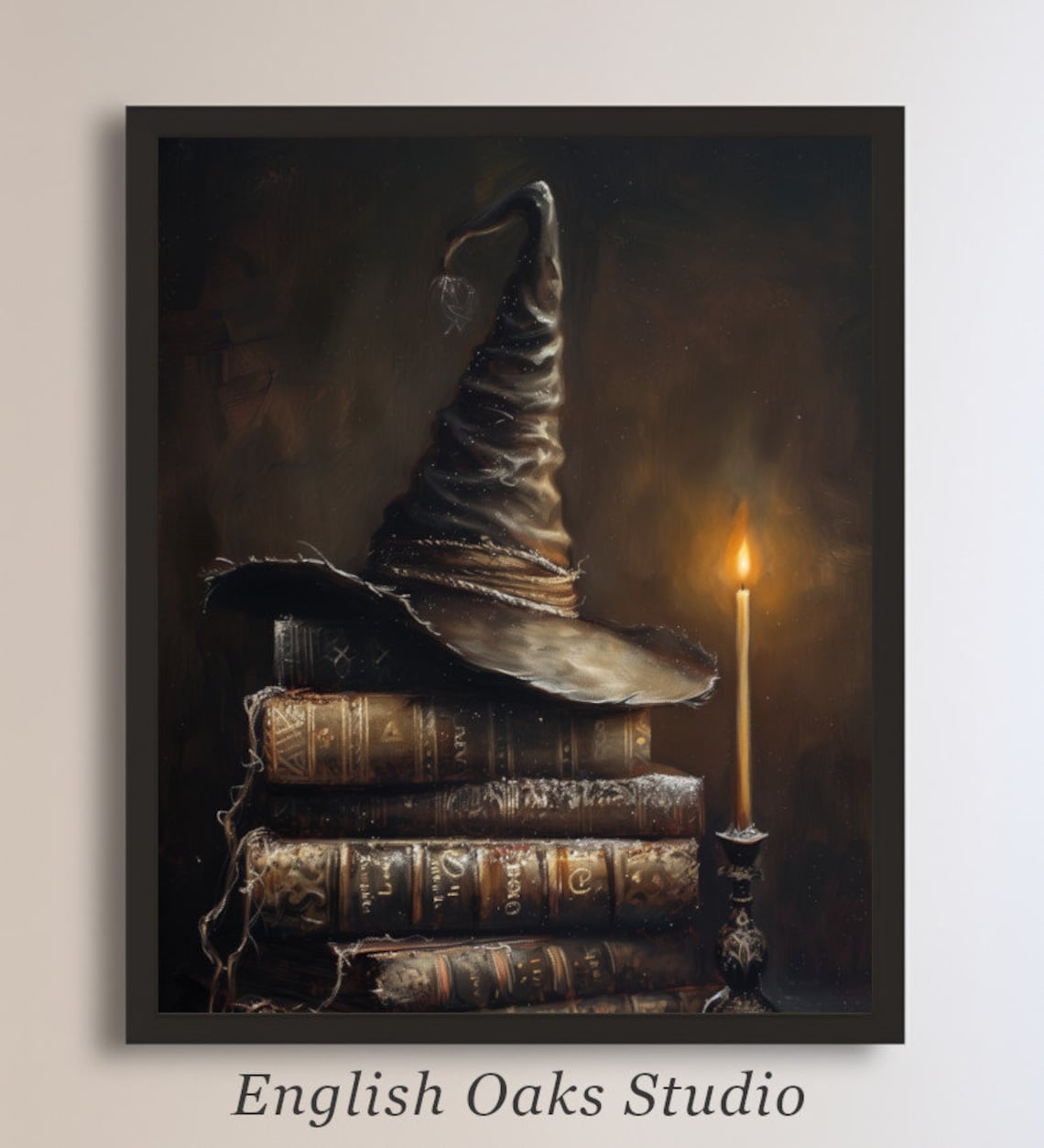 Vintage Halloween Witch Hat Books Rustic Goth Print