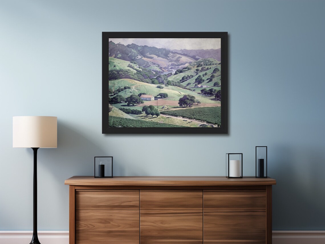 Rolling Green Hills Farmhouse Barn Pastoral Countryside Watercolor Poster - Image 2