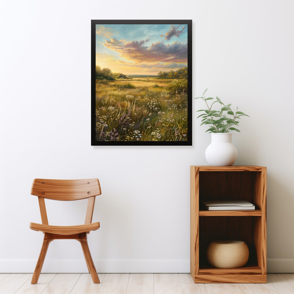 Wildflower Meadow At Sunset Golden Vintage Farmhouse Landscape Poster - Image 2