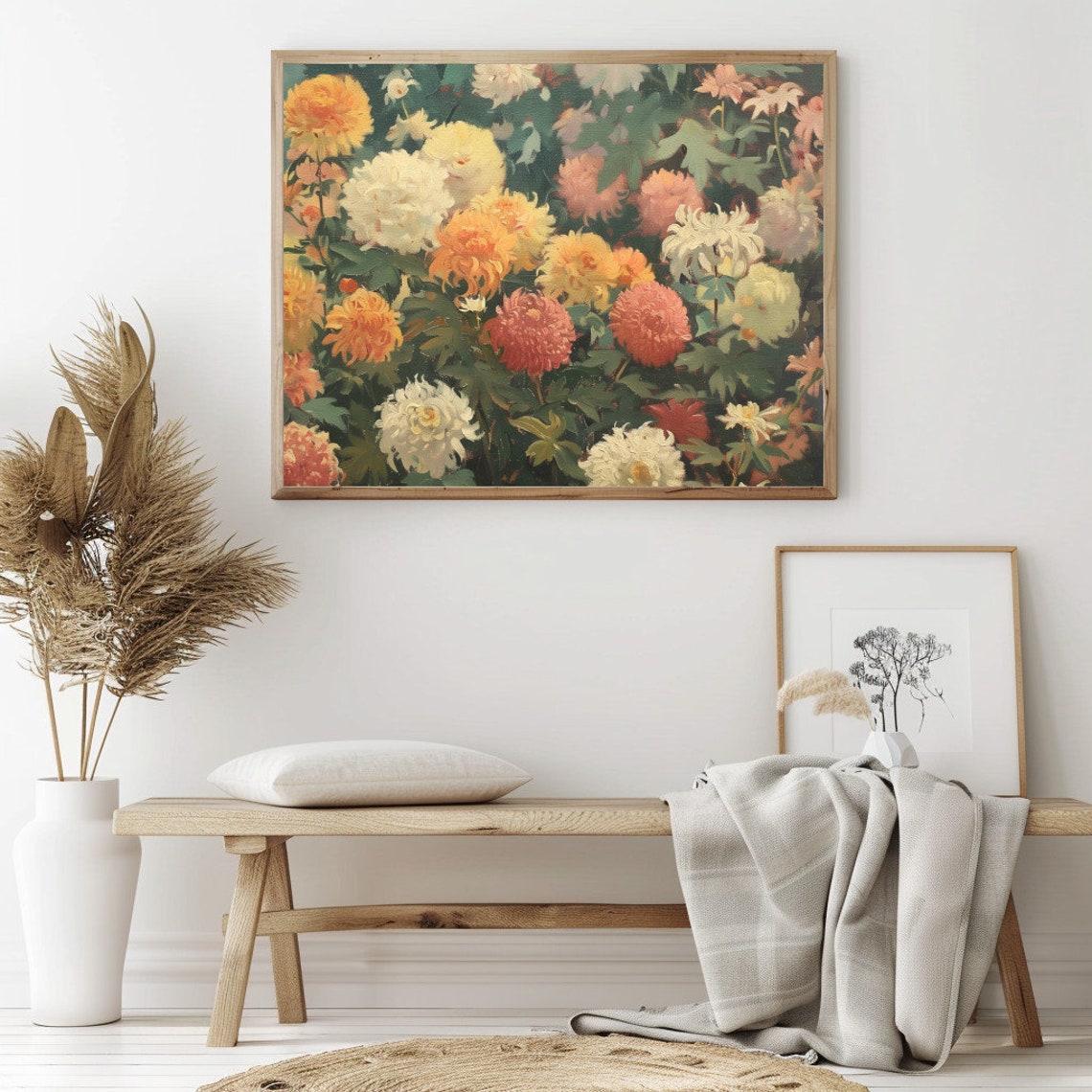 Vibrant Chrysanthemum Painting Orange White Blooms Floral Poster - Image 2