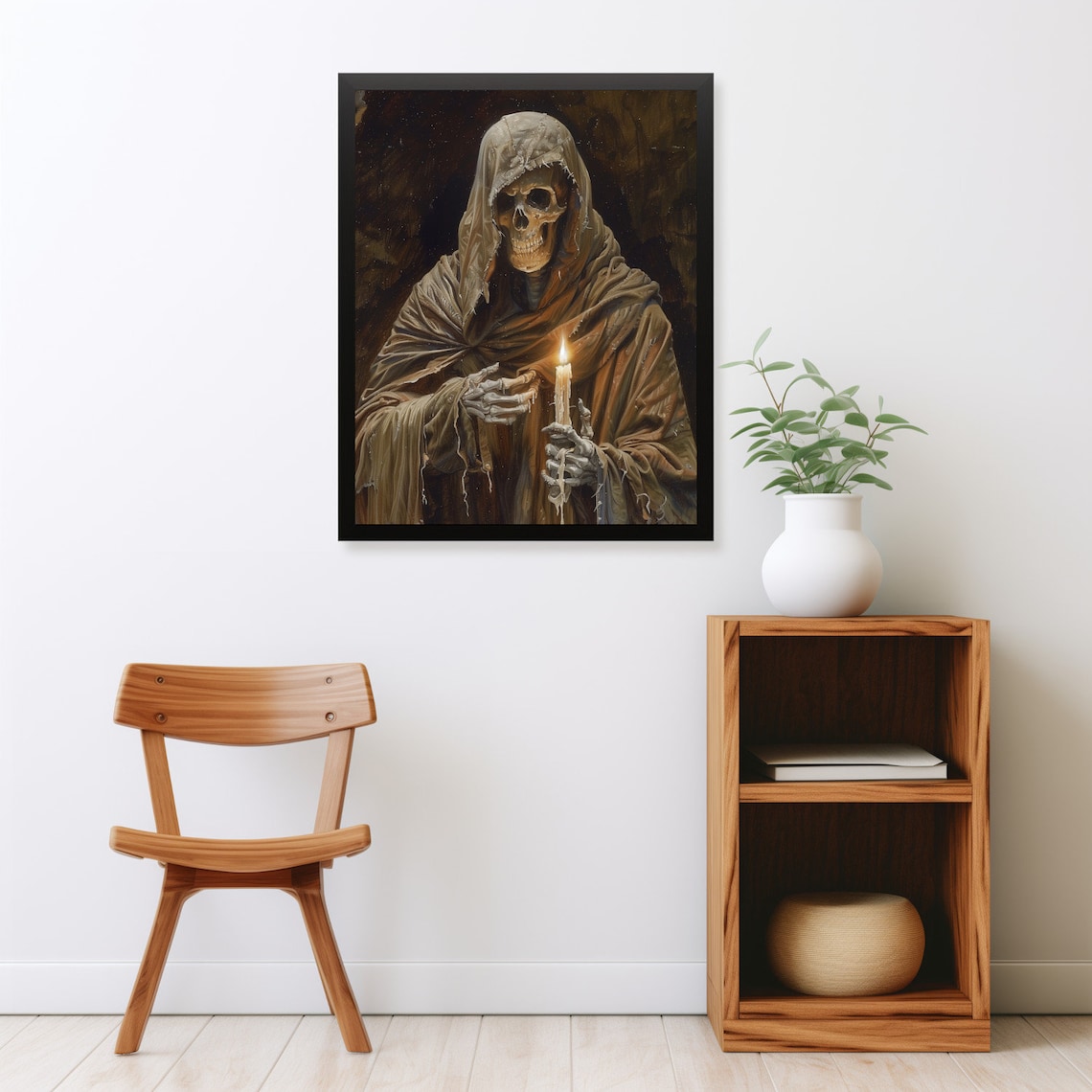 Hooded Skeleton Candle Dark Cloak Grim Reaper Moody Halloween Art Poster - Image 2
