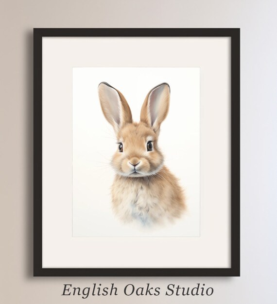 Brown Bunny Close Up Portrait Watercolor Easter Nursery Wall Art