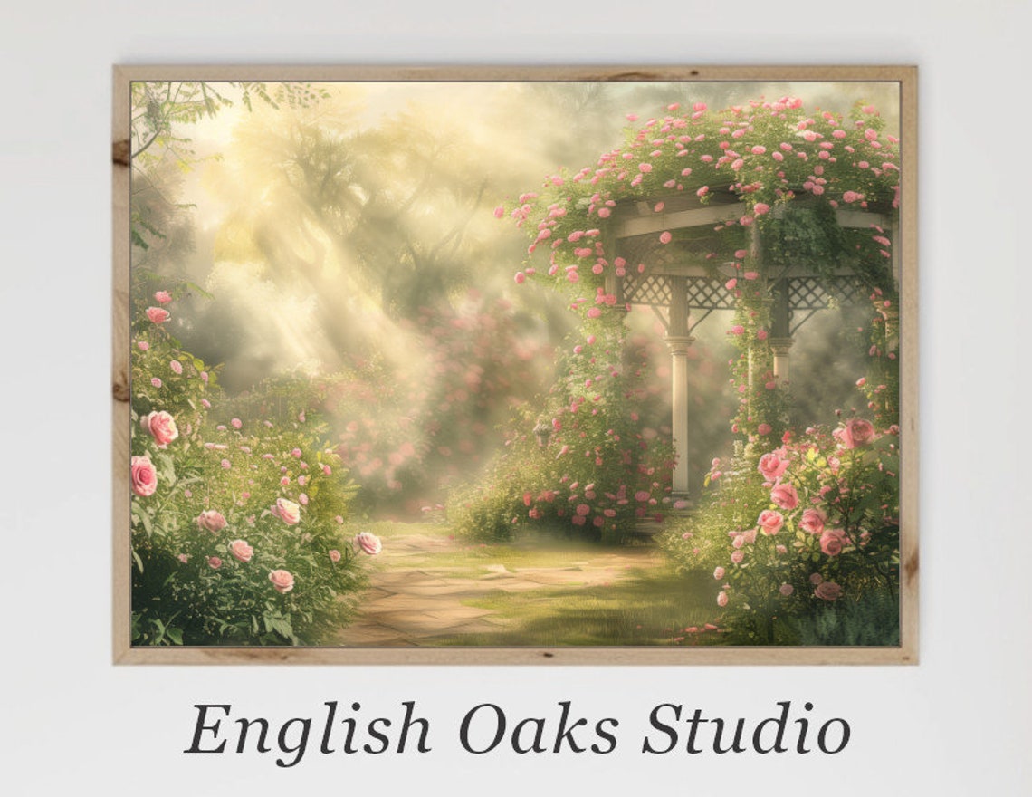 Rose Garden Pergola Painting Climbing Pink Roses Path Poster