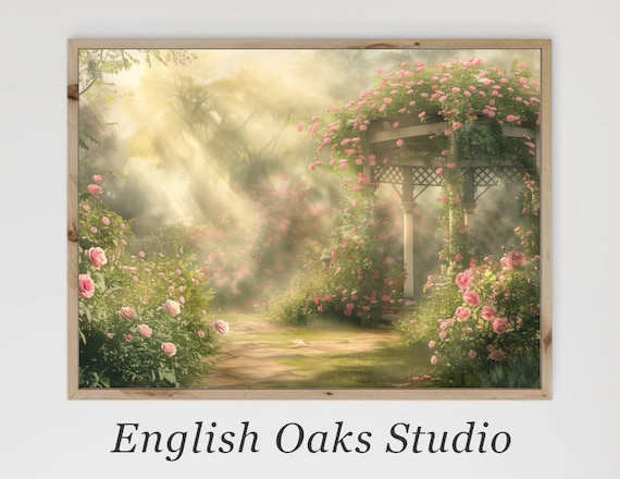 Rose Garden Pergola Painting Climbing Pink Roses Path Poster