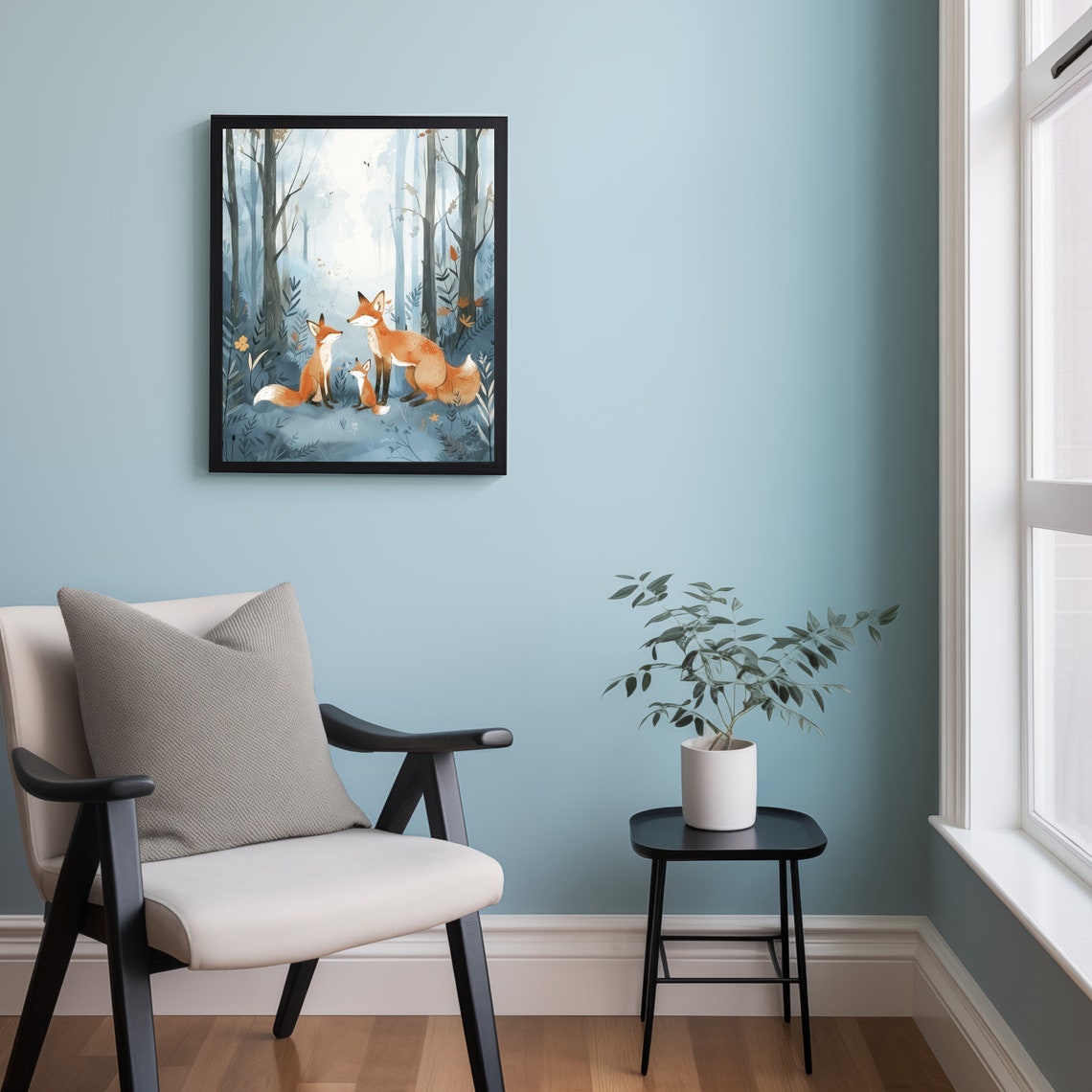 Fox Woodland Kids Room Painting Fox Family Moody Forest Nursery Print - Image 2