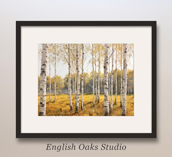 Dense Spring Birch Forest with Golden Yellow Foliage Nature Poster