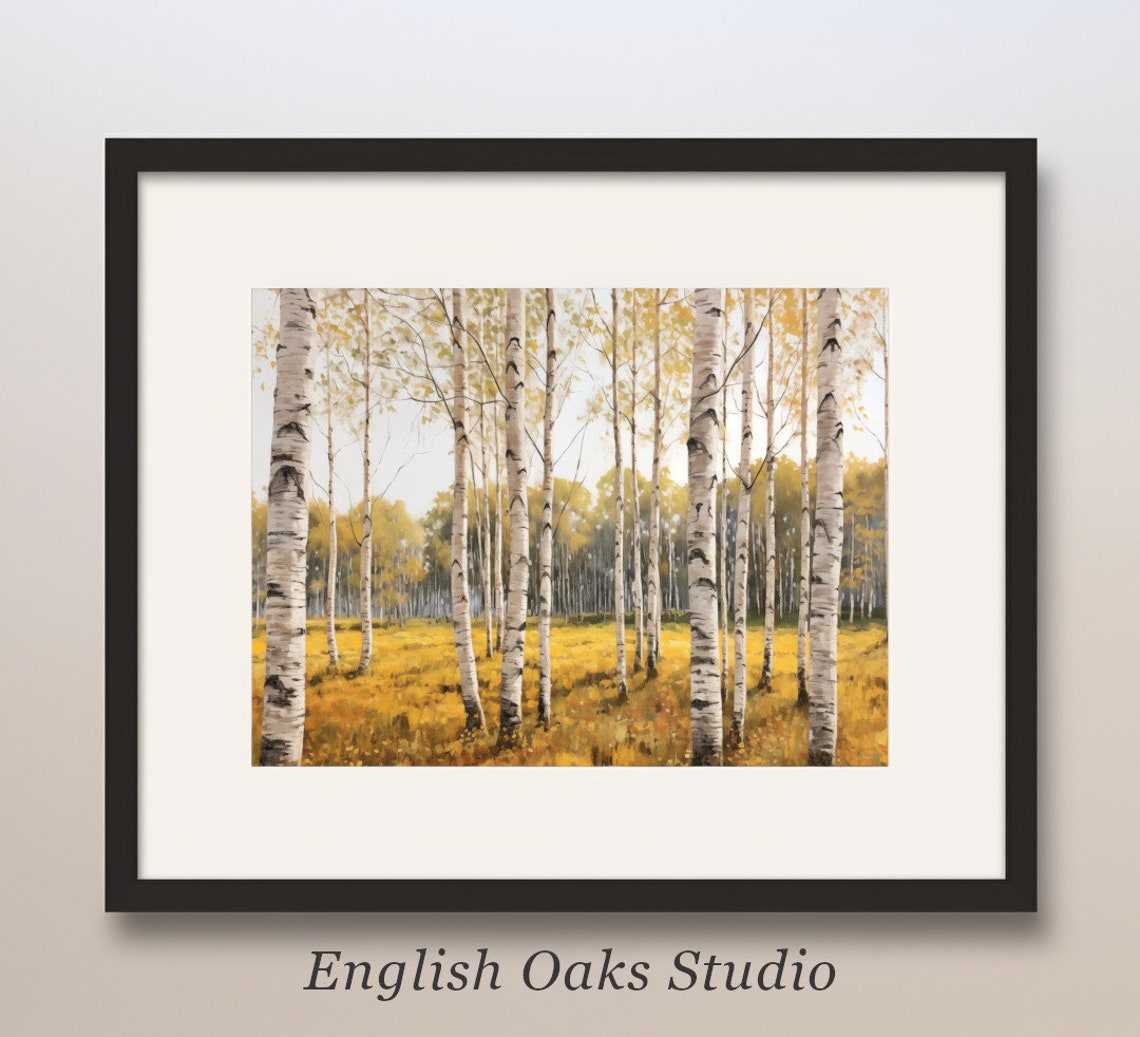 Dense Spring Birch Forest with Golden Yellow Foliage Nature Poster