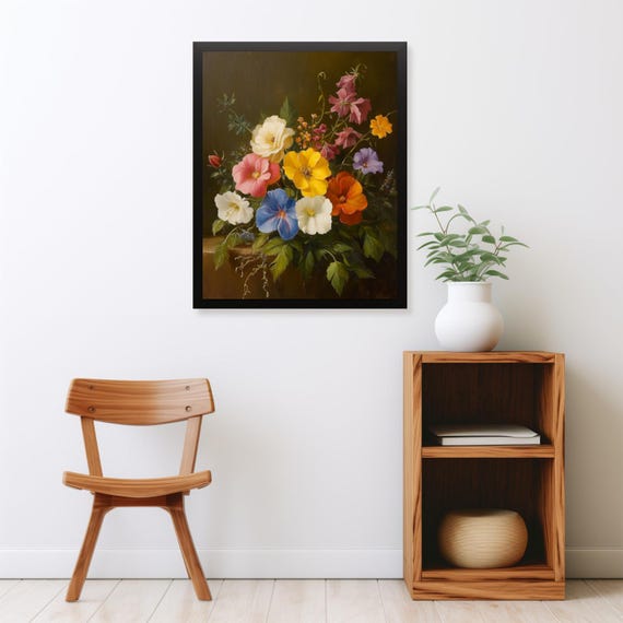 Rustic Moody Blooming Plants Painting Vintage Dark Academia Goth Botanical Floral Still Life Print