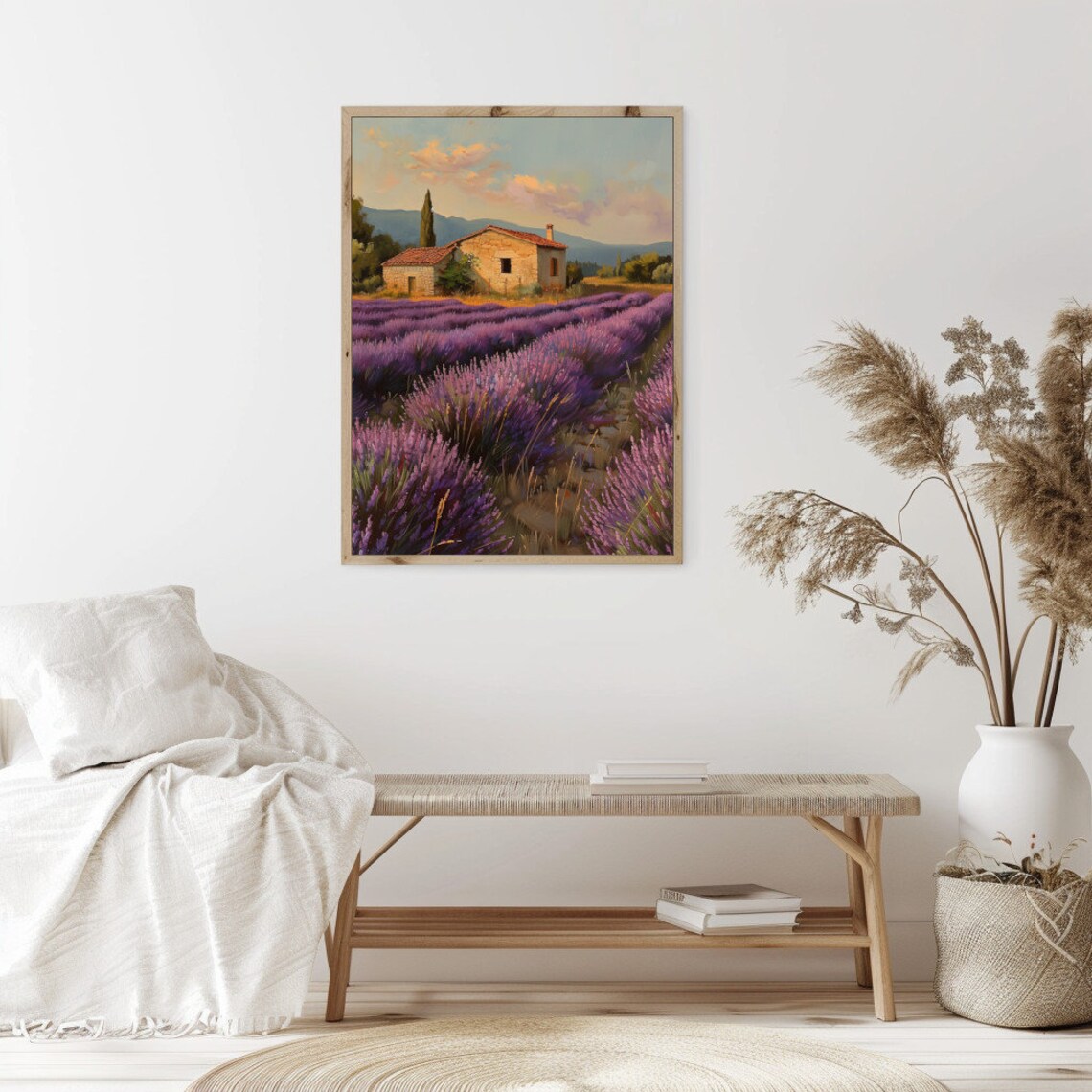 French Lavender Field Stone Farmhouse Sunset Provence Countryside Poster - Image 2