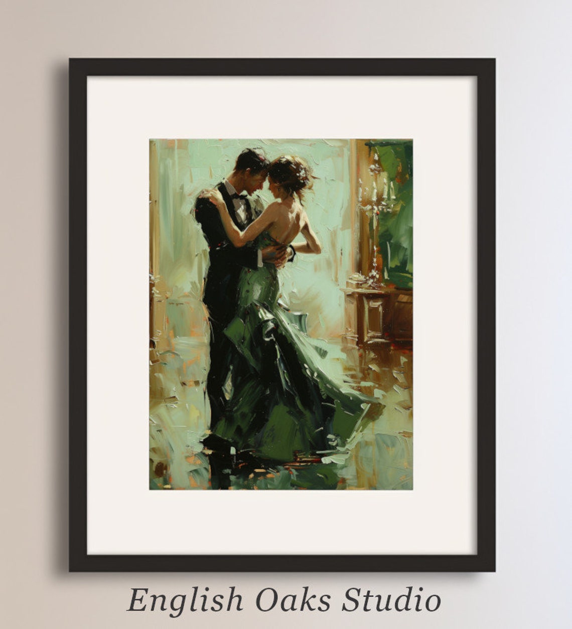 Romantic Couple Dancing In Elegant Ballroom Impressionist Poster
