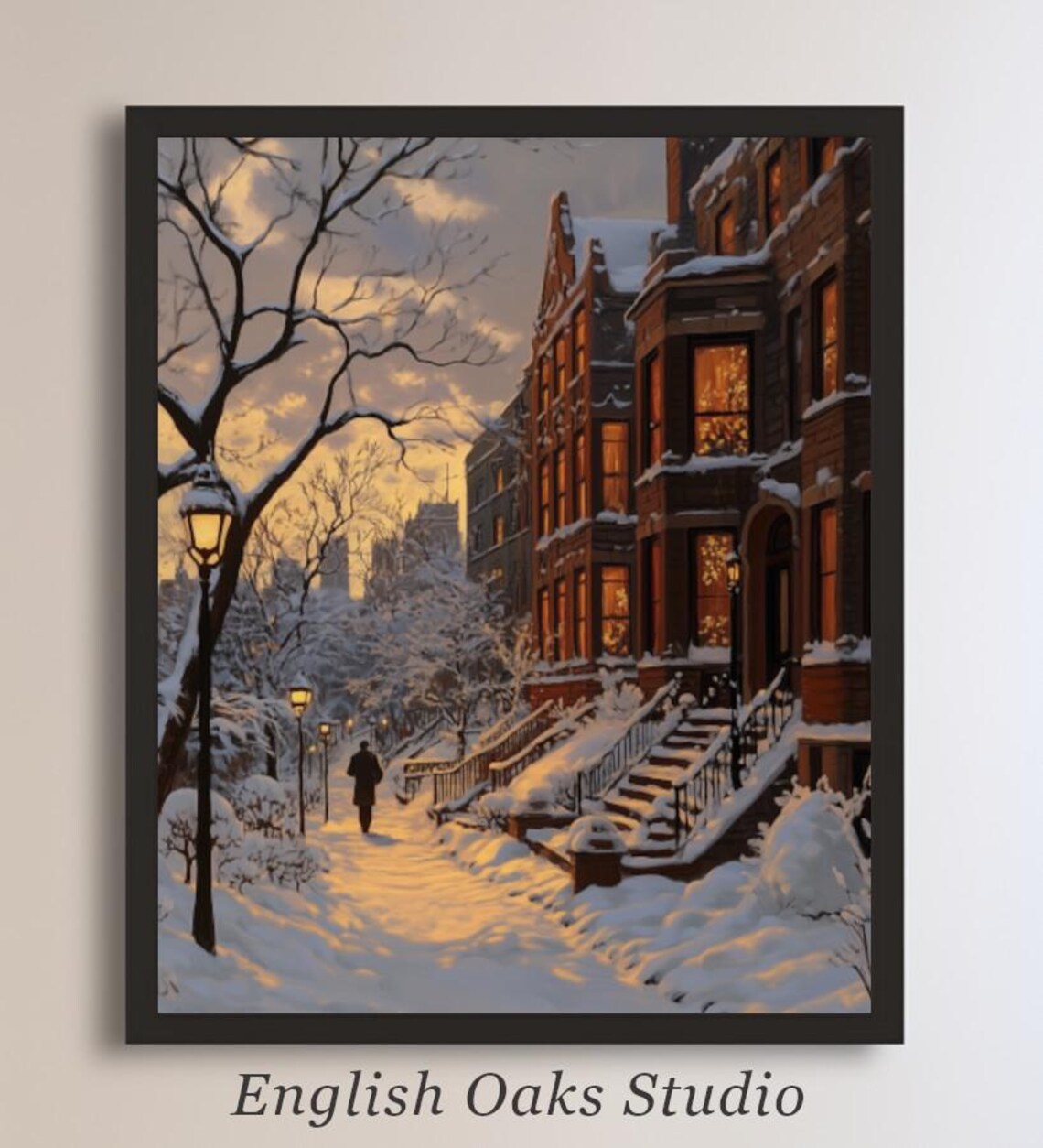 Moody Vintage City Scape Snowy Landscape Art Print
