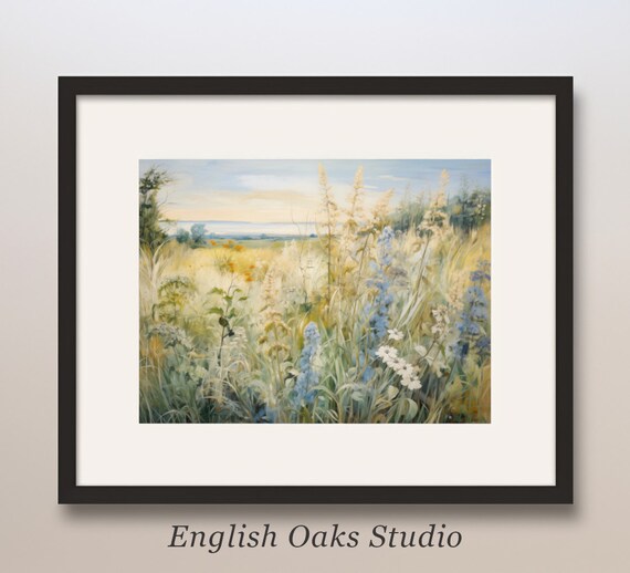 Blue Wildflowers In A Golden Summer Meadow Soft Impressionist Poster
