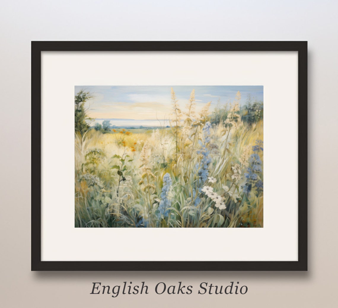 Blue Wildflowers In A Golden Summer Meadow Soft Impressionist Poster