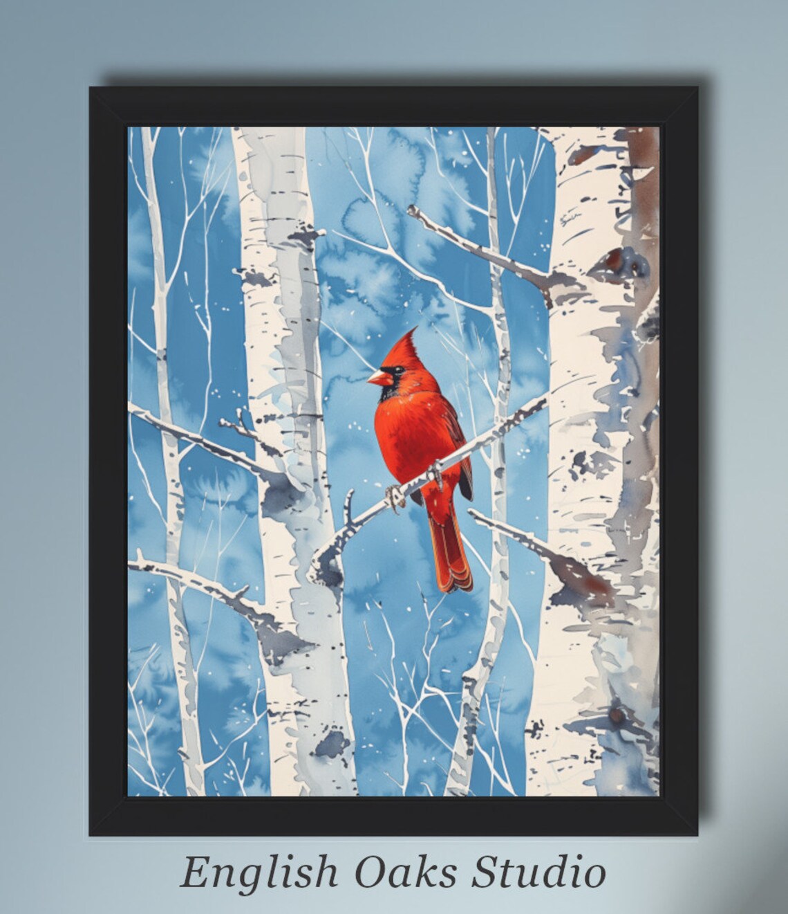 Cardinal In A Birch Forest, Vintage Farmhouse Art Print