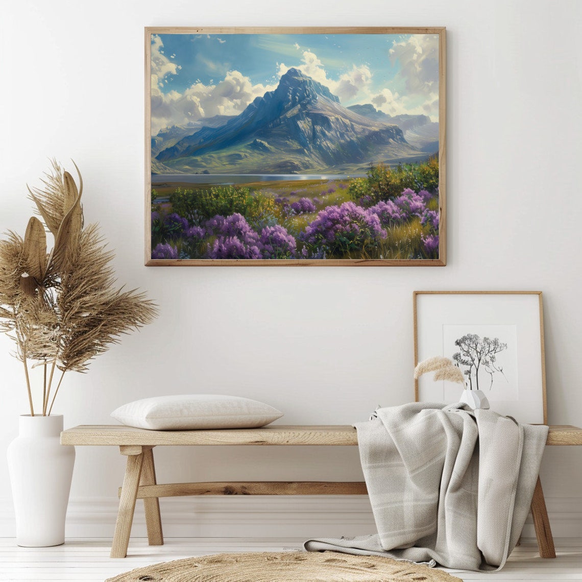 Purple Wildflowers By A Mountain Lake Beneath Towering Peaks Poster - Image 2