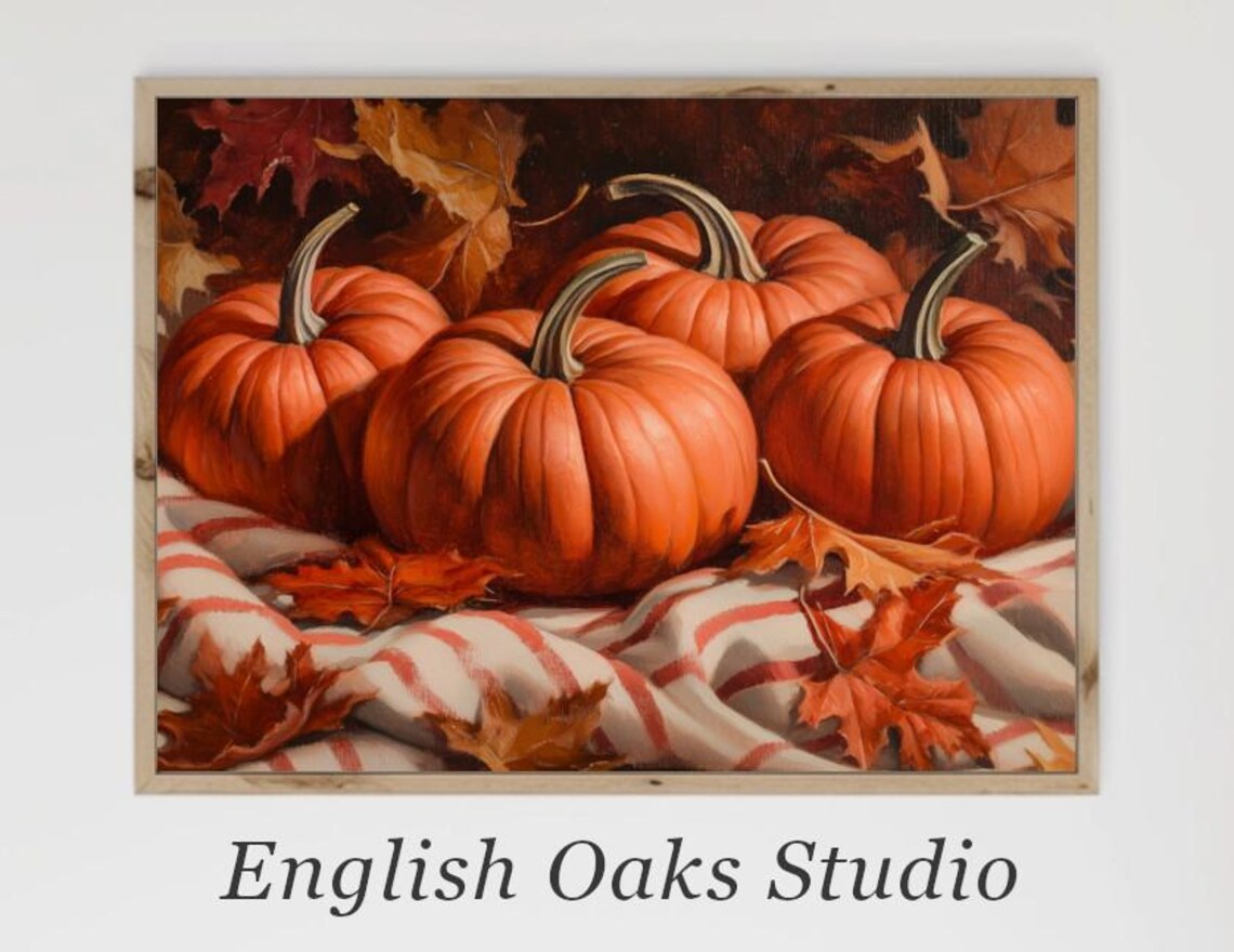 Rustic Orange Pumpkins Still Life, Vintage Autumn Art Print
