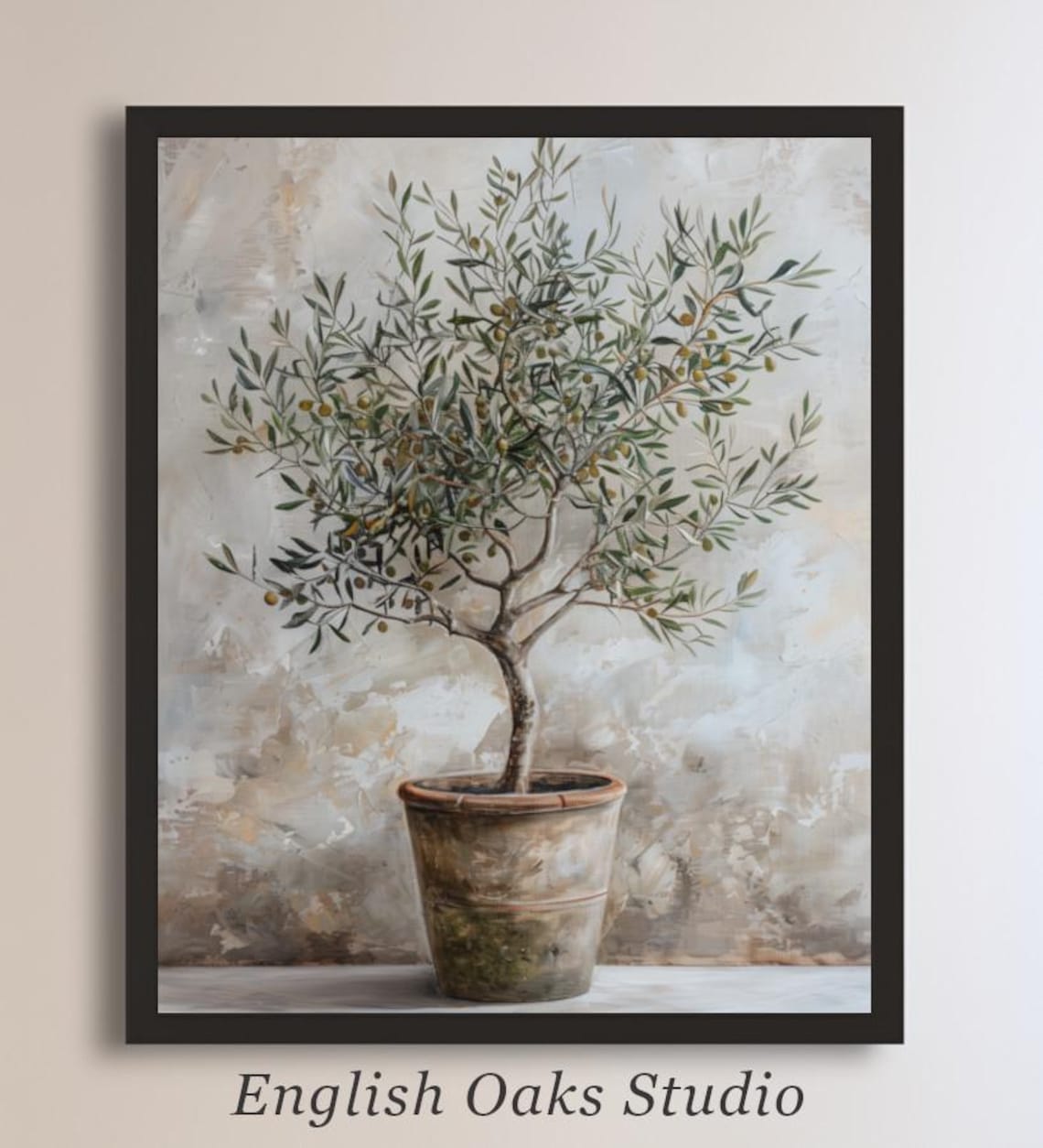 Vintage Olive Tree In Planter, Rustic Farmhouse Art Print