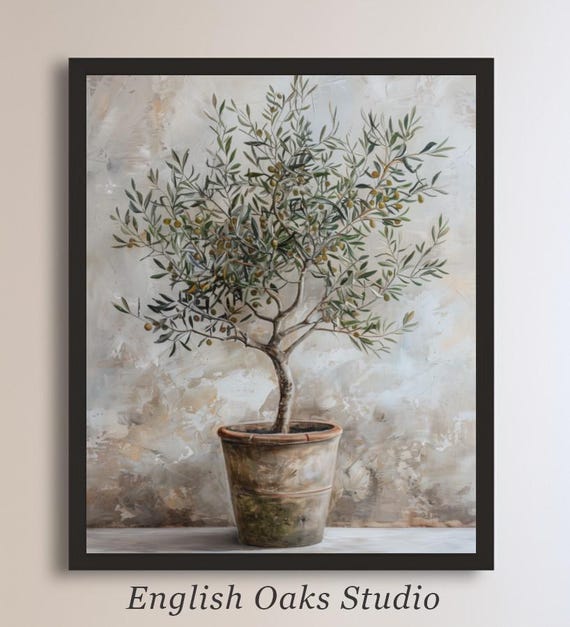 Vintage Olive Tree In Planter, Rustic Farmhouse Art Print