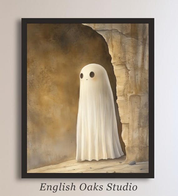 Moody Vintage Halloween Ghost In A Cave Painting Rustic Goth Spooky Season Muted Tones Ghost Print