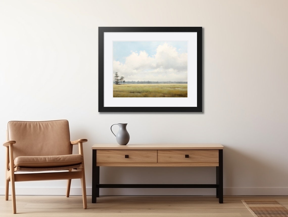 Minimalist Open Grassland With Lone Pines Under Big Sky Poster - Image 2