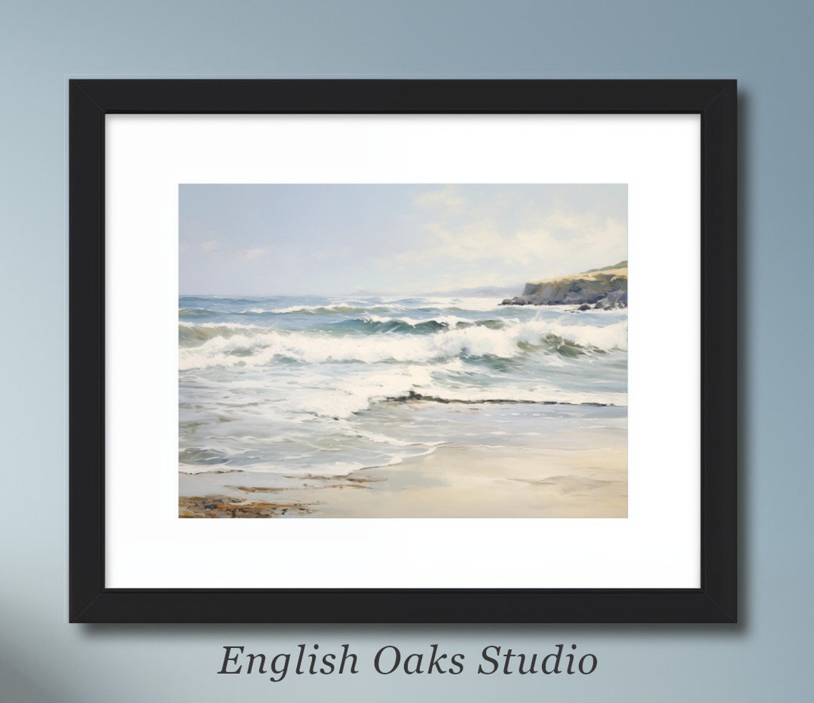 Soft Ocean Waves Crashing on Sandy Beach Coastal Seascape Poster