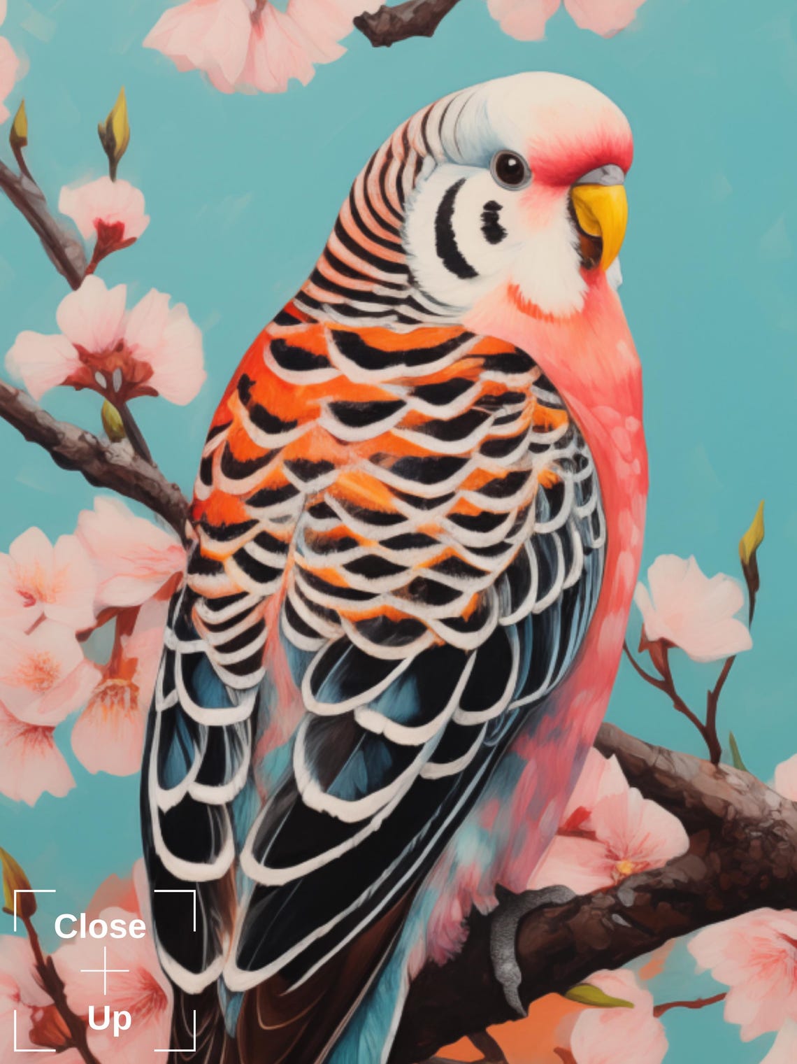 Two Pink Parakeets Perched on Cherry Blossom Branches Poster - Image 3