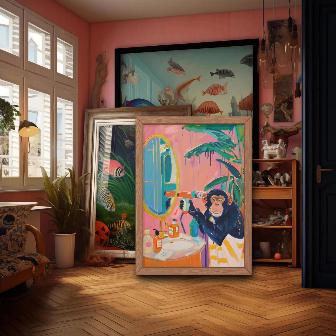 Funny Monkey Bathroom Wall Art Print, Whimsical Jungle - Image 2