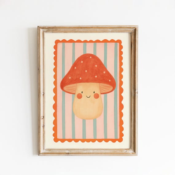 Smiling Mushroom, Cute Nursery Decor Poster