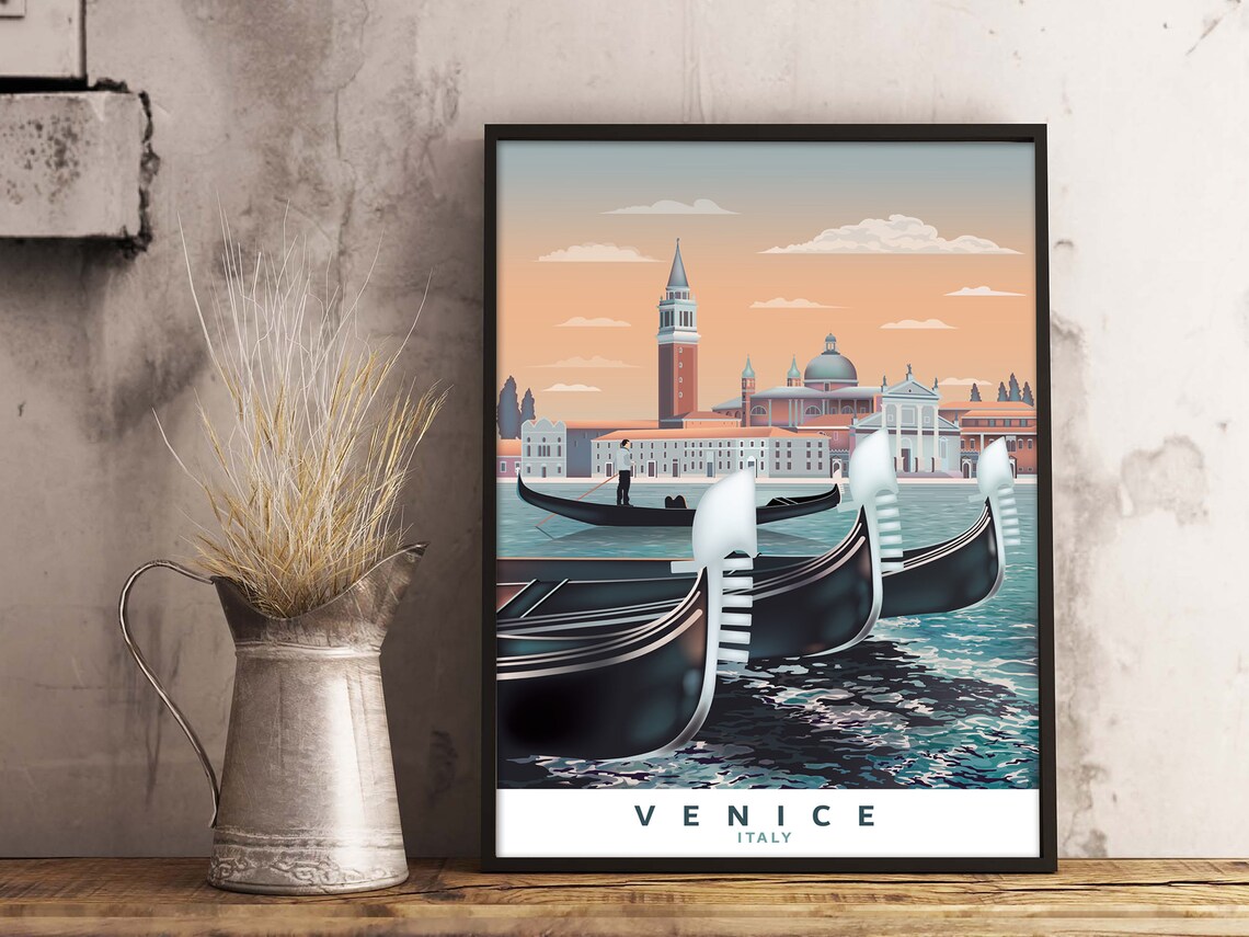 Venice Italy Gondolas at Golden Hour Vintage Style Travel Poster - Image 2