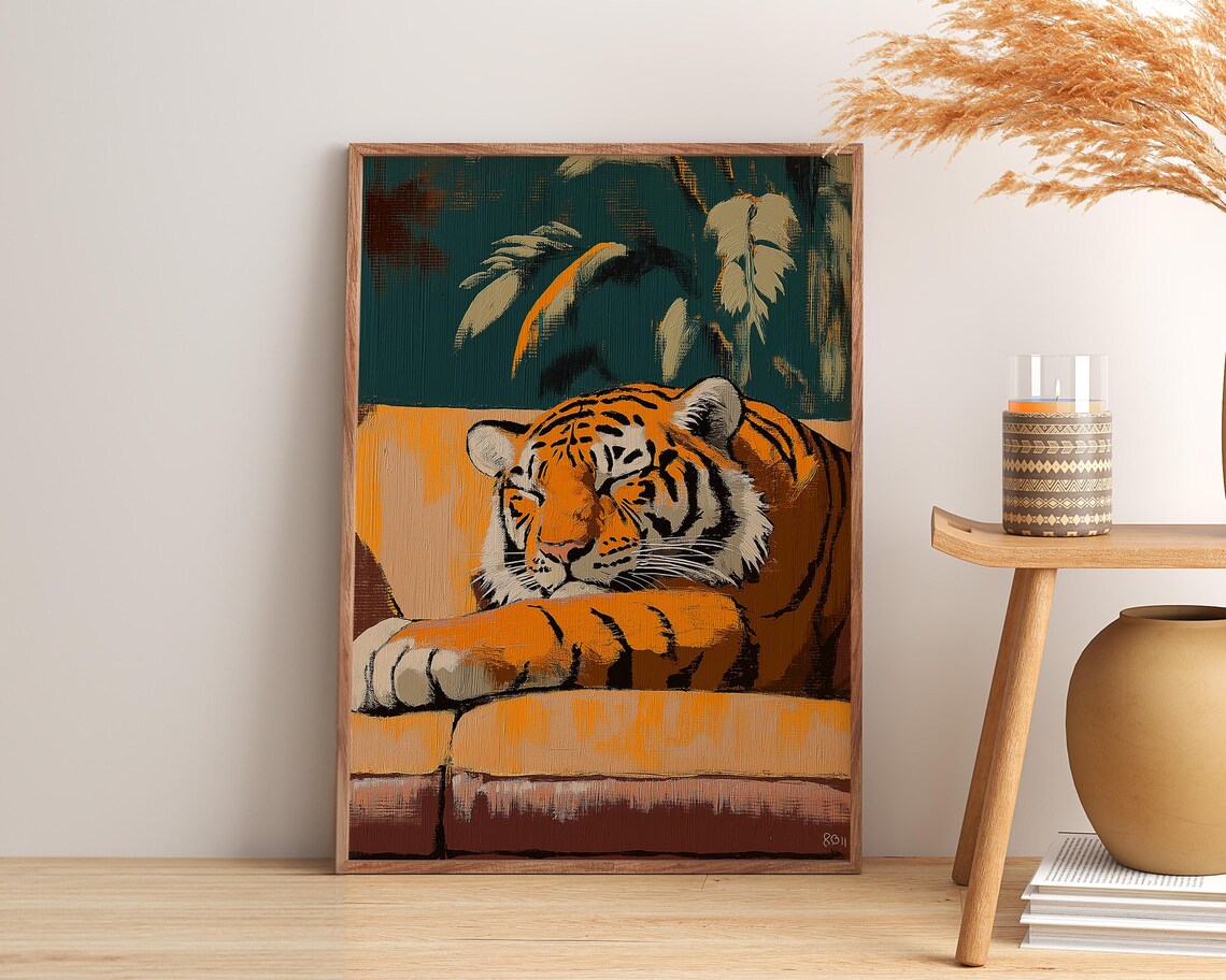 Relaxed Tiger, Stylish Wildlife Illustration - Image 3