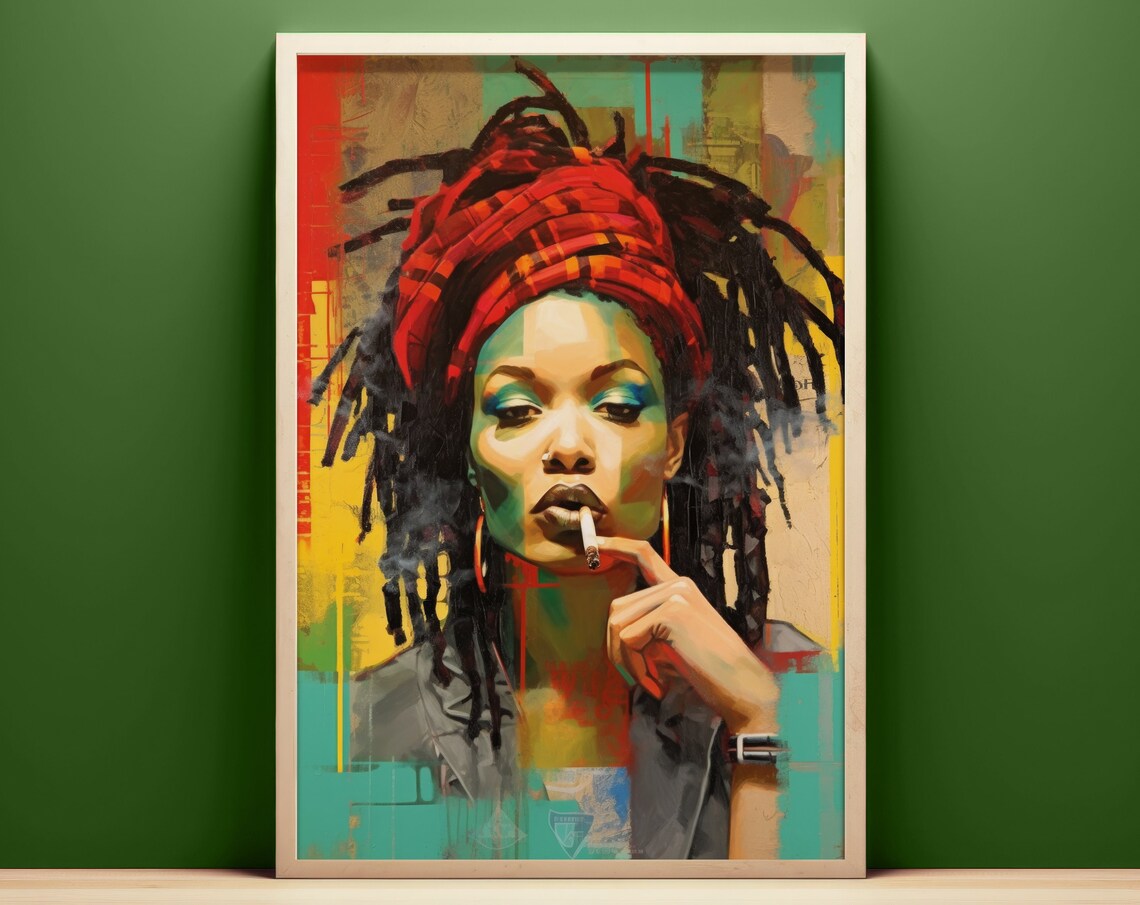 Rasta Woman Smoking Portrait Caribbean Jamaica Pop Art Poster
