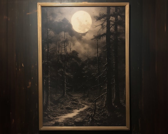 Haunted Forest Landscape Wall Art Instant Vintage Style Dark Cottagecore Wall Art Dark Moody Aesthetics Home Decor