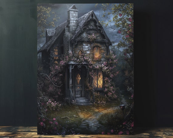 Enchanted Witch Cottage, Moody Witchcore Art Print