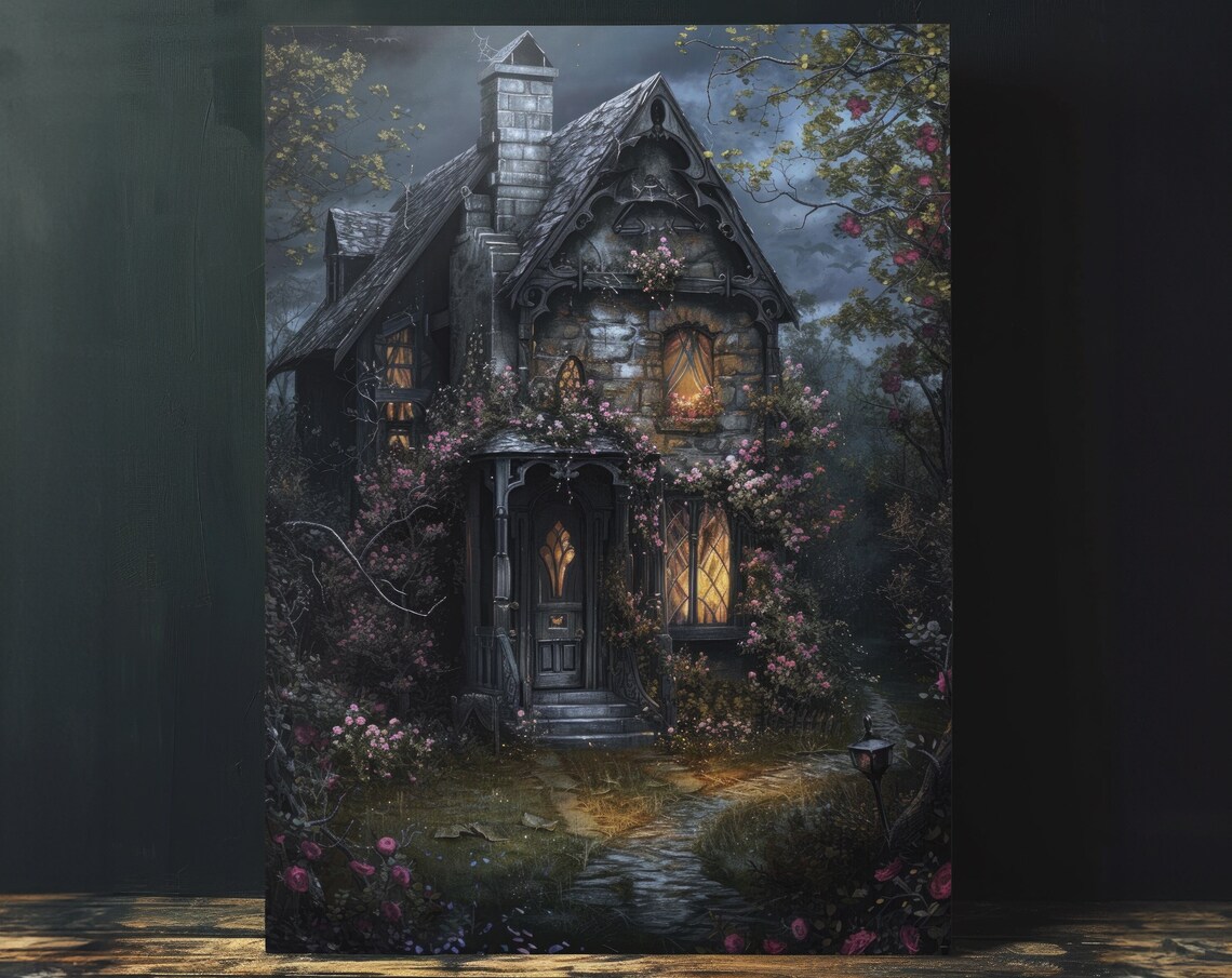 Enchanted Witch Cottage, Moody Witchcore Art Print
